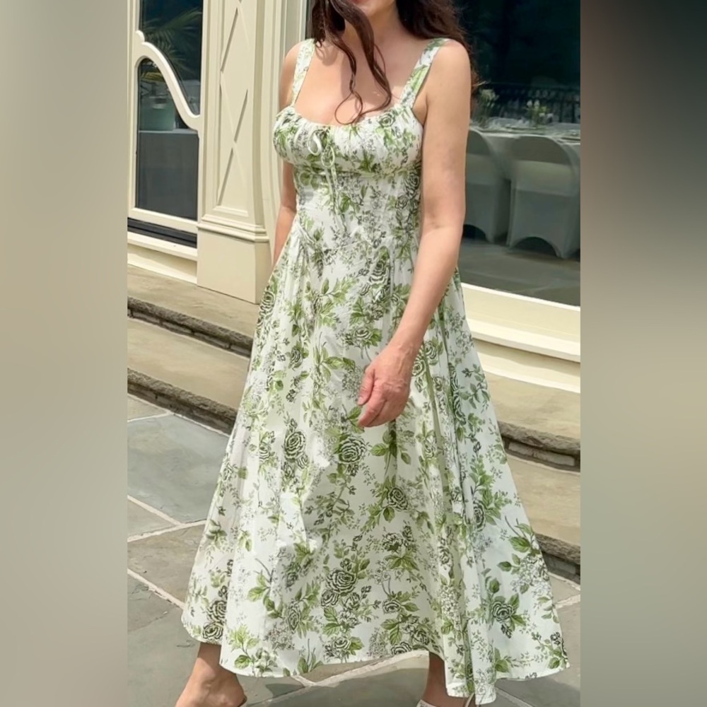 Floral Green & White Midi Dress